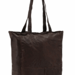Tote Bag Shopper Handbag – Brown Leather Shoulder Bag with Zip Closure