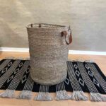 Basket with Leather Handle | Handmade Moroccan Seagrass Storage Basket