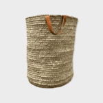 Basket with Leather Handle | Handmade Moroccan Seagrass Storage Basket - Image 5