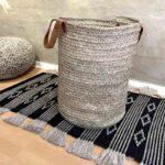 Basket with Leather Handle | Handmade Moroccan Seagrass Storage Basket - Image 3