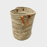 Basket with Leather Handle | Handmade Moroccan Seagrass Storage Basket - Image 2