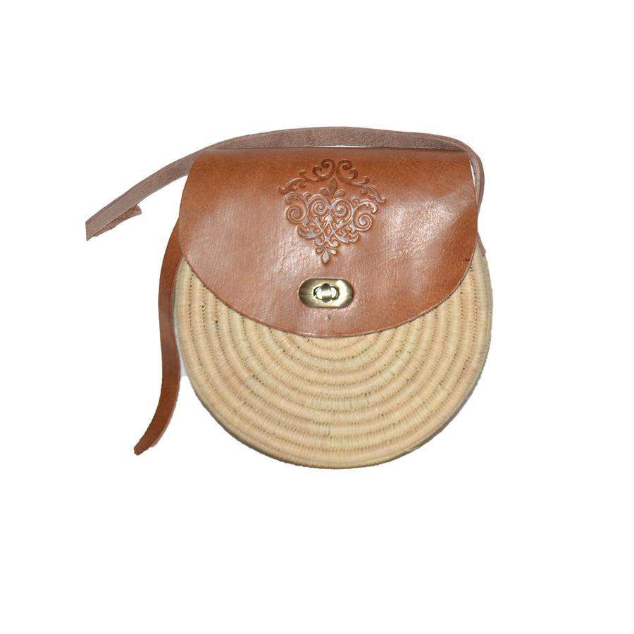 Handmade Moroccan Raffia Handbag – Round Woven Bag with Leather Accents Lightweight Boho Shoulder Bag (1) Handmade Moroccan Raffia Handbag – Round Woven Bag with Leather Accents Lightweight Boho Shoulder Bag - Image 1