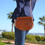 Handmade Moroccan Round Leather Crossbody Bag | Geometric Sling Bag with Adjustable Strap | Everyday Travel Purse