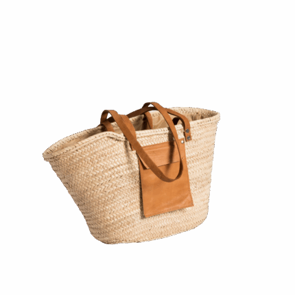 Handmade Moroccan Straw Beach Bag – Woven Palm Tote with Leather Straps | Lightweight Summer Basket