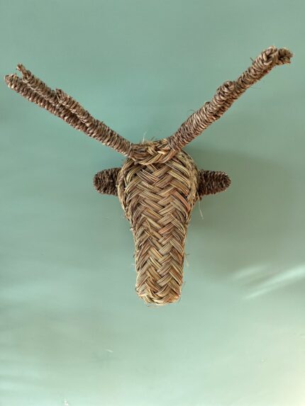 Handwoven Reed Gazelle Head Wall Decor – Handmade Moroccan Natural Wall Art