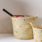 Storage Basket – Handmade Straw Basket with Colorful Embroidery | Kids Room & Playroom Organizer
