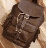 Leather Backpack – Handcrafted Full Grain Cow Leather with Side Pockets and Large Circular Zipper Opening - Image 2