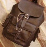 Leather Backpack – Handcrafted Full Grain Cow Leather with Side Pockets and Large Circular Zipper Opening