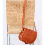 Moroccan Brown Tan Round Leather Satchel – Berber Style Crossbody Bag with Adjustable Shoulder Straps