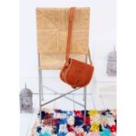 Moroccan Brown Tan Round Leather Satchel – Berber Style Crossbody Bag with Adjustable Shoulder Straps - Image 2