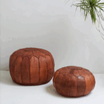 Moroccan Deluxe Leather Pouf – 100% Genuine Full-Grain Vegetable-Tanned Leather, Unfilled Cover