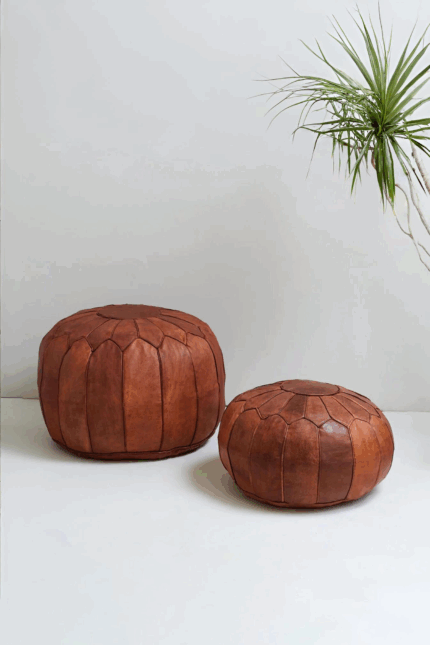 Moroccan Deluxe Leather Pouf – 100% Genuine Full-Grain Vegetable-Tanned Leather, Unfilled Cover