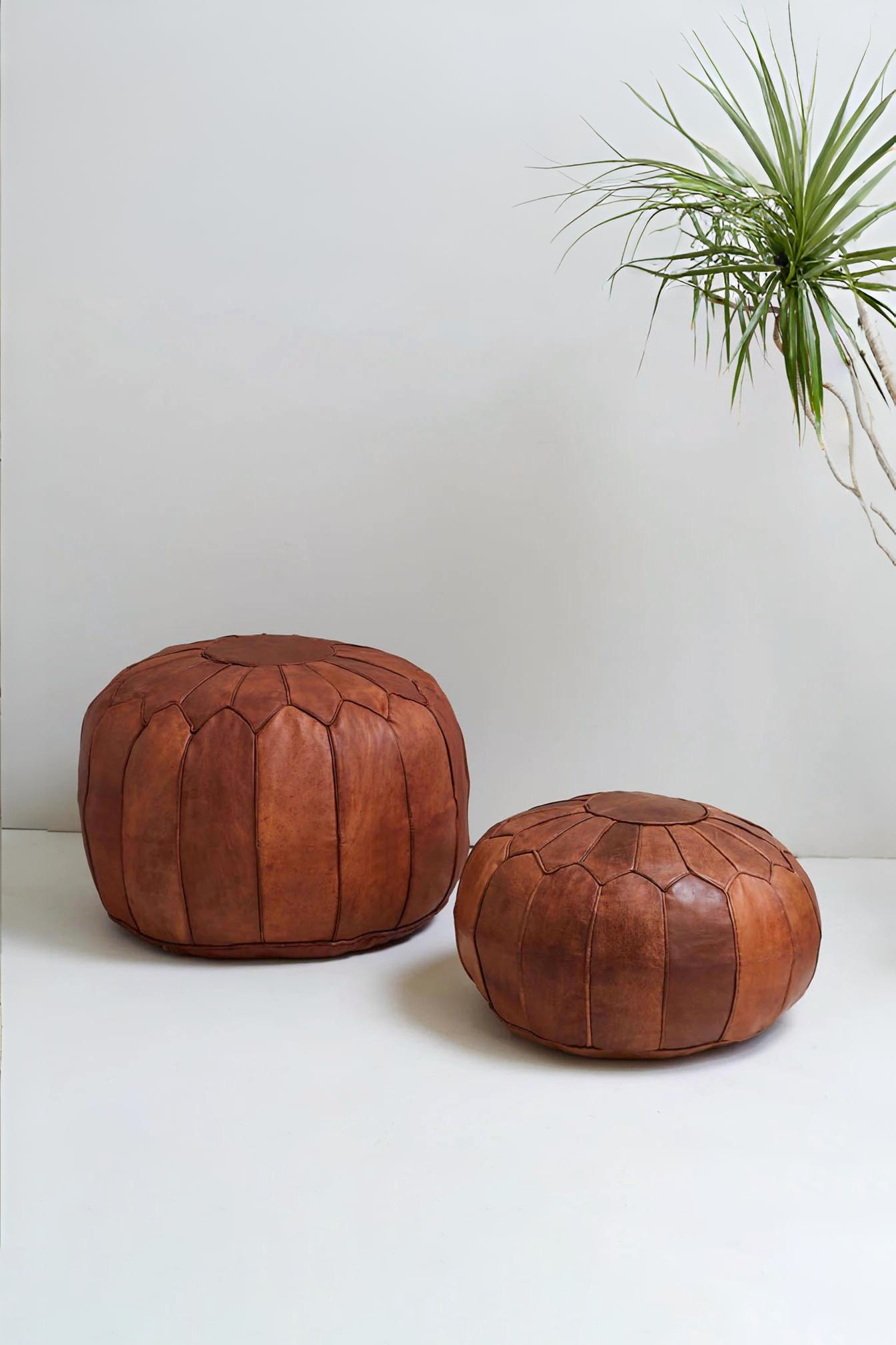 Moroccan Deluxe Leather Pouf – 100% Genuine Full-Grain Vegetable-Tanned Leather, Unfilled Cover (1) Moroccan Deluxe Leather Pouf – 100% Genuine Full-Grain Vegetable-Tanned Leather, Unfilled Cover - Image 1