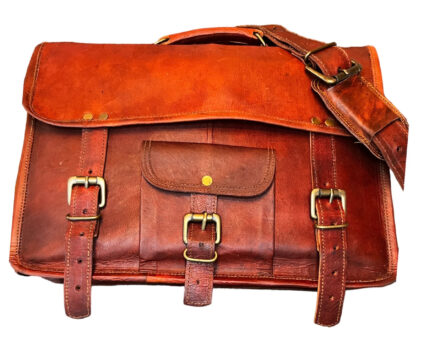 NEW! Moroccan Leather Men’s Messenger Bag – Handcrafted with Kilim Accents, Adjustable Strap