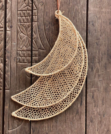 Set of 3 Decorative Raffia Moons – Handmade Moroccan Wall Hanging