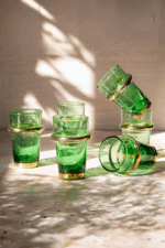 Set of 6 Beldi Green Glasses with Copper Accent – Recycled Glass, Moroccan Artisan Craft