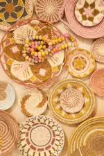 Sunset Confetti Basket – Handwoven Sweetgrass & Sisal Basket | Fair Trade Boho Home Décor from Rwanda - Image 4