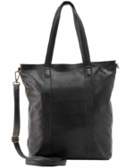 Tote Bag Handbag Shoulder Bag – Black Leather, 15" Device Compatible, Zipper Closure