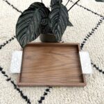 Tray in Walnut Wood with Hand-Cut Stainless Steel Handle | Handmade Moroccan Serving Tray - Image 4
