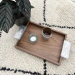 Tray in Walnut Wood with Hand-Cut Stainless Steel Handle | Handmade Moroccan Serving Tray