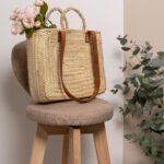 👜 Boxie Tote Basket Bag – Handmade Moroccan Palm Tote with Leather Straps & Inner Lining