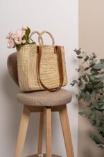 👜 Boxie Tote Basket Bag – Handmade Moroccan Palm Tote with Leather Straps & Inner Lining