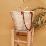 👜 Farmer Basket Bag – Handmade Moroccan Palm Tote with Leather Straps & Inner Lining