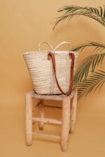 👜 Farmer Basket Bag – Handmade Moroccan Palm Tote with Leather Straps & Inner Lining