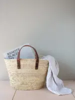 👜 Mini Valencia Basket Bag – Tan | Handmade Moroccan Palm Leaf Tote with Leather Handles - Image 4