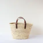 👜 Mini Valencia Basket Bag – Tan | Handmade Moroccan Palm Leaf Tote with Leather Handles