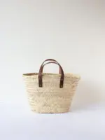 👜 Mini Valencia Basket Bag – Tan | Handmade Moroccan Palm Leaf Tote with Leather Handles