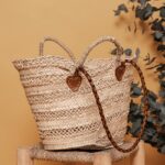 👜 Resort Basket Bag – Handmade Moroccan Palm Tote with Leather Straps