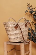 👜 Resort Basket Bag – Handmade Moroccan Palm Tote with Leather Straps