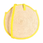 👜 Round Raffia & Leather Bag – Two-Tone Handcrafted Design