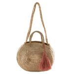 👜 Tabi Tassel Oval Basket Bag – Dusty Pink | Handmade Moroccan Palm Bag with Wool Tassel - Image 3
