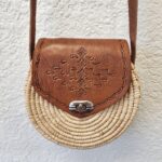 👜 Unique Handmade Moroccan Round Leather & Raffia Satchel – Tooled Boho Purse from Essaouira - Image 9