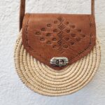 👜 Unique Handmade Moroccan Round Leather & Raffia Satchel – Tooled Boho Purse from Essaouira - Image 3