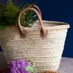 🧺 Short Handled Market Basket – Handwoven Palm & Leather Handles