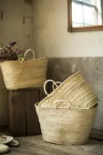 🧺 Sisal Handled Basket – Handwoven Palm Basket with Natural Fiber Handles