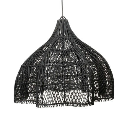 Royal Whipped Lampshade M Black – Handwoven Rattan Sculptural Pendant