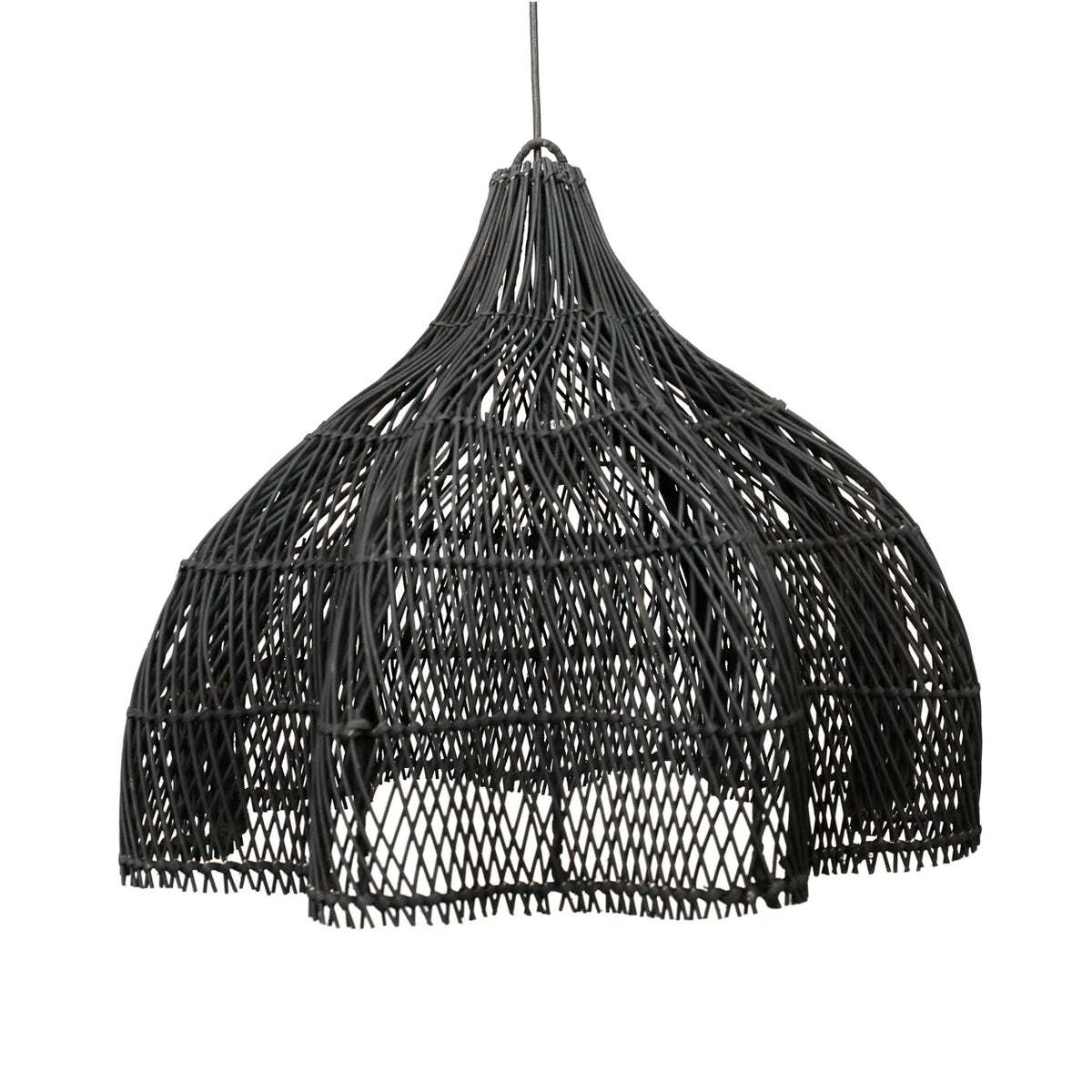 11120552 Royal Whipped Lampshade M Black – Handwoven Rattan Sculptural Pendant - Image 1