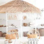 Moroccan Straw Lampshade – Natural Palm Leaf Parasol Pendant - Image 2