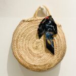 🎀 Round Basket Bag with Fabric Bow – Handmade & Stylish