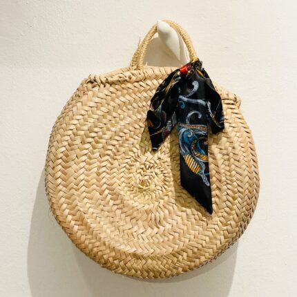 🎀 Round Basket Bag with Fabric Bow – Handmade & Stylish