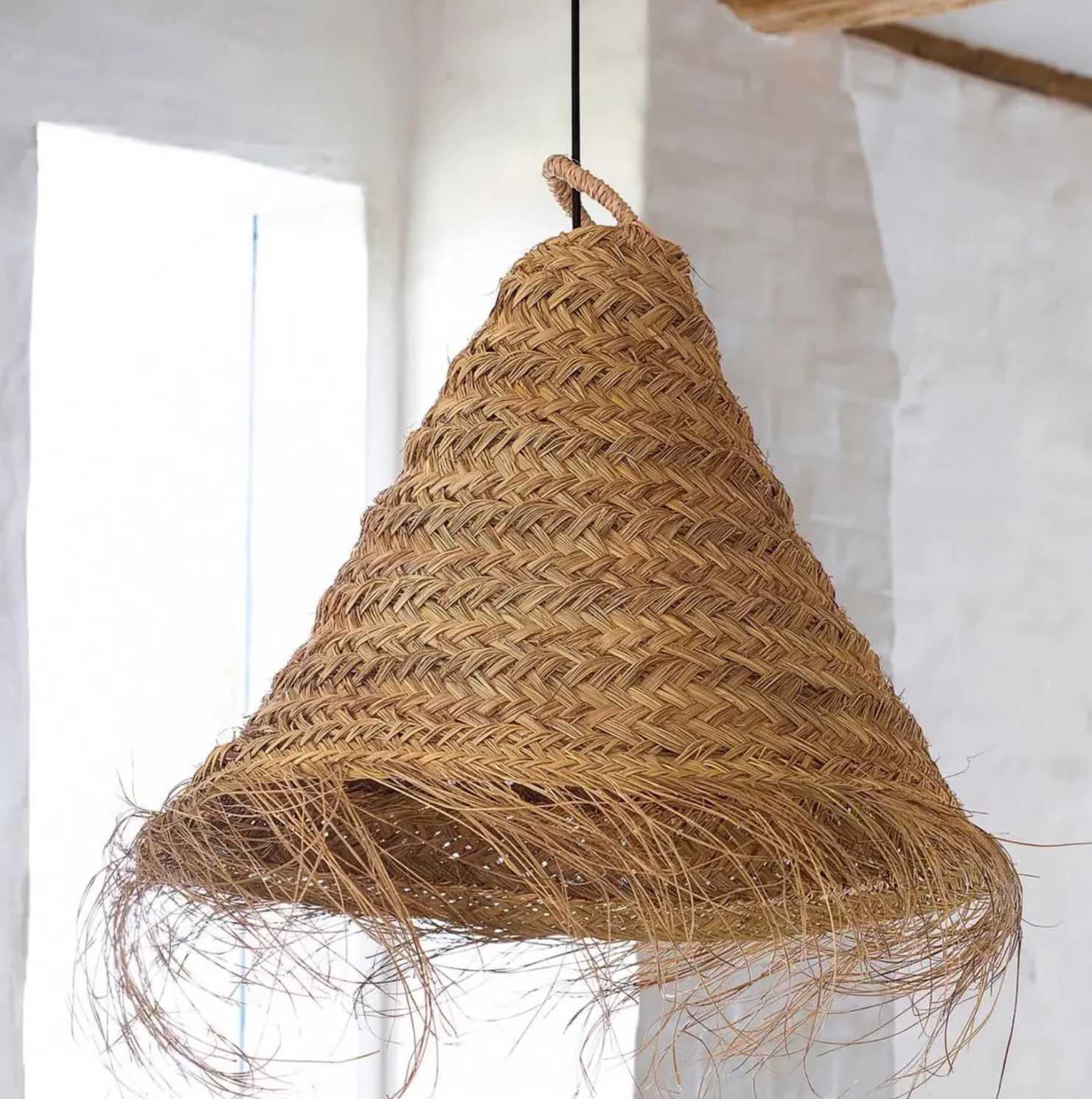 17867558.jpg Casablanca Conical Lampshade – Handwoven Moroccan Pendant Light in Natural Alfa Fiber - Image 1