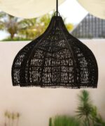 Royal Whipped Lampshade M Black – Handwoven Rattan Sculptural Pendant - Image 5