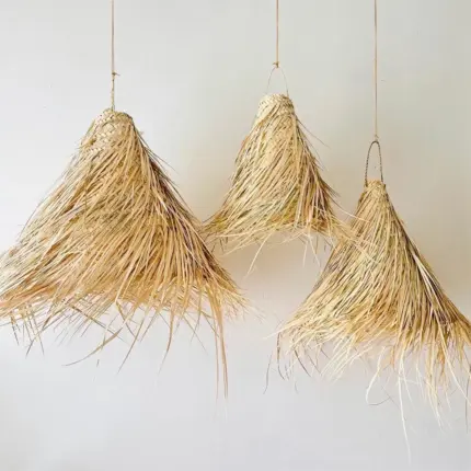 Moroccan Straw Lampshade Conical – Handwoven Palm Leaf Pendant Light