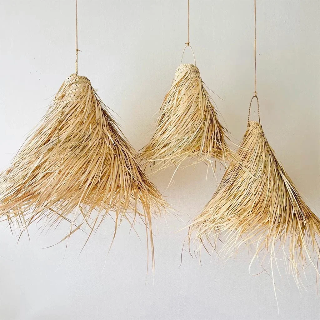 20131501.jpg Moroccan Straw Lampshade Conical – Handwoven Palm Leaf Pendant Light - Image 1