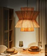 Serene Moroccan Raffia Pendant – Handwoven Natural Palm Leaf Boho Lampshade - Image 5