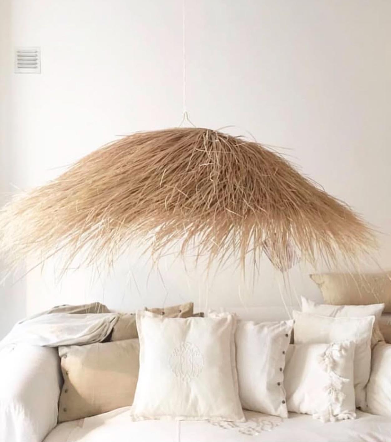 58955548 Moroccan Straw Lampshade – Natural Palm Leaf Parasol Pendant - Image 1